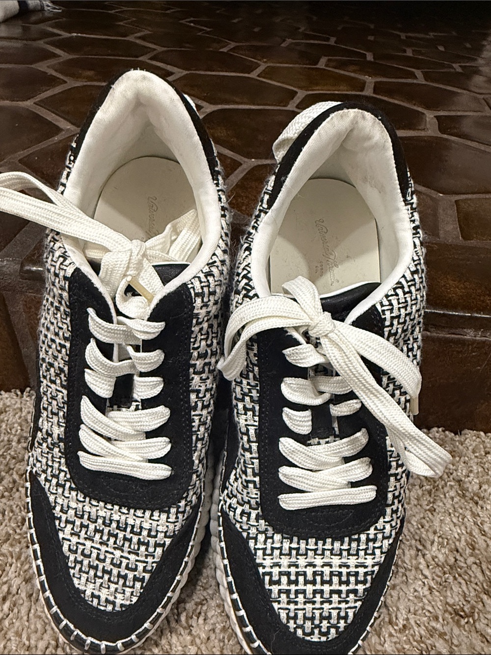 Woven Platform Lace-Up Sneakers - Black & White - Picture 2 of 3